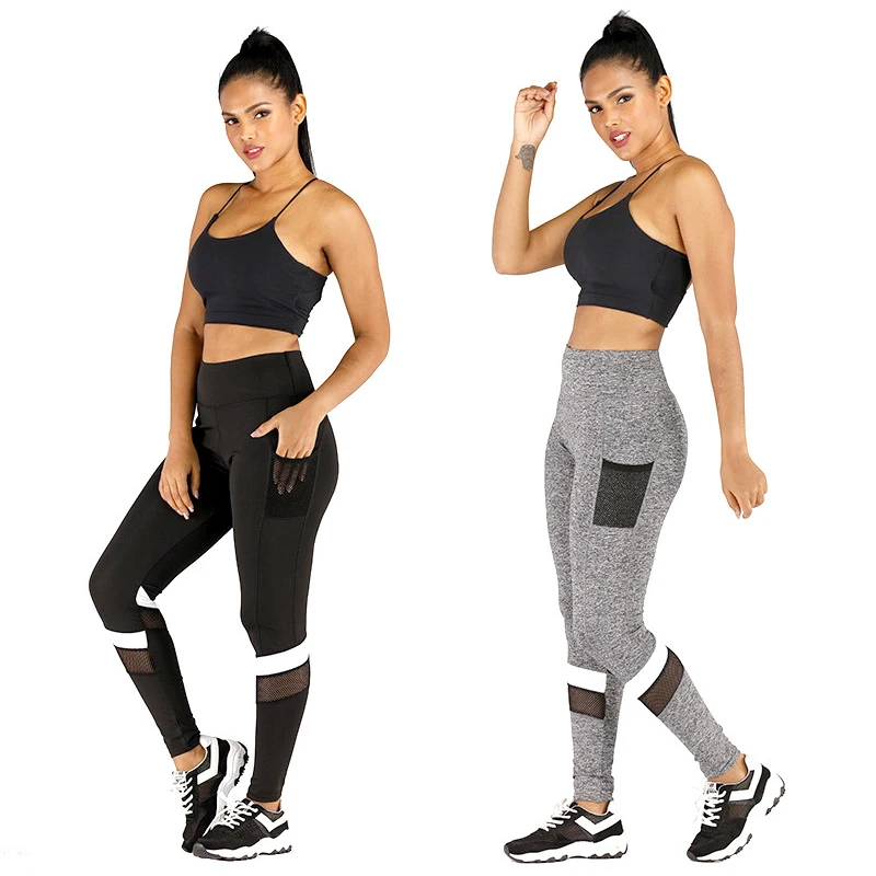

Women Sexy Pocket Sprots Leggings Breathable Mesh Fitness Yoga Pants High Waist Elastic Push Up Workout Tights Running Trousers