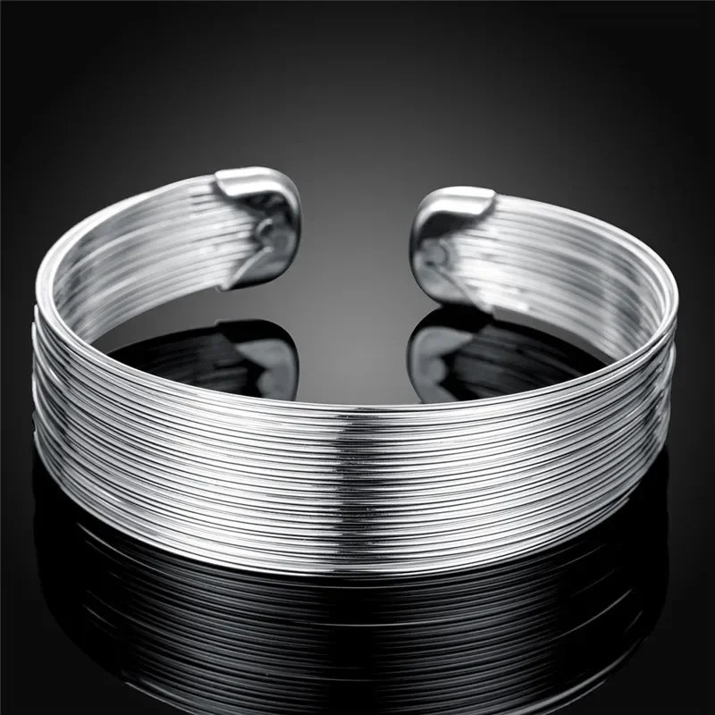

Fashion Women Favorite 925 Sterling Silver Open Bangle Bracelet Jewelry Retro Chain Cuff for Lady Gift