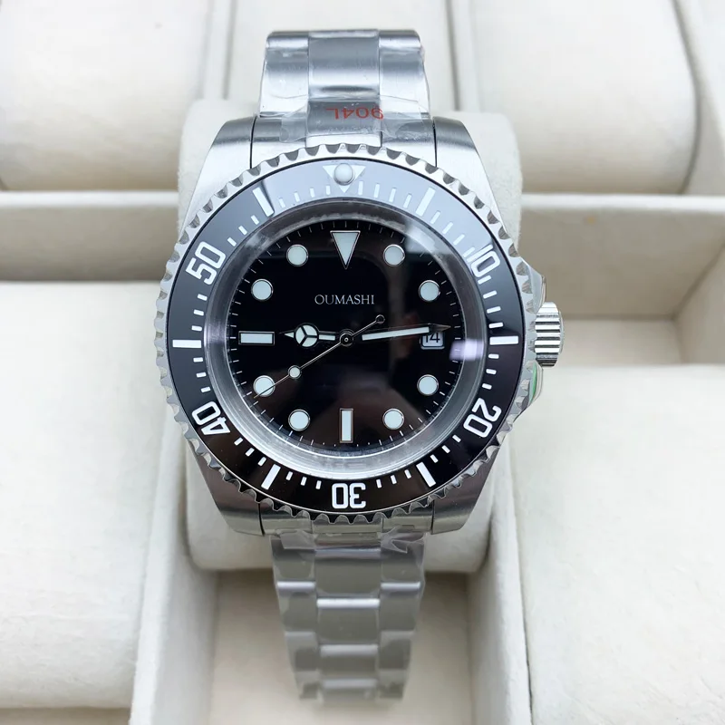 

44mm Men's Watch Ceramic Bezel Black Luminous Water Resistant Sapphire Glass 316 Stainless Steel Miyoita 8215 Movement