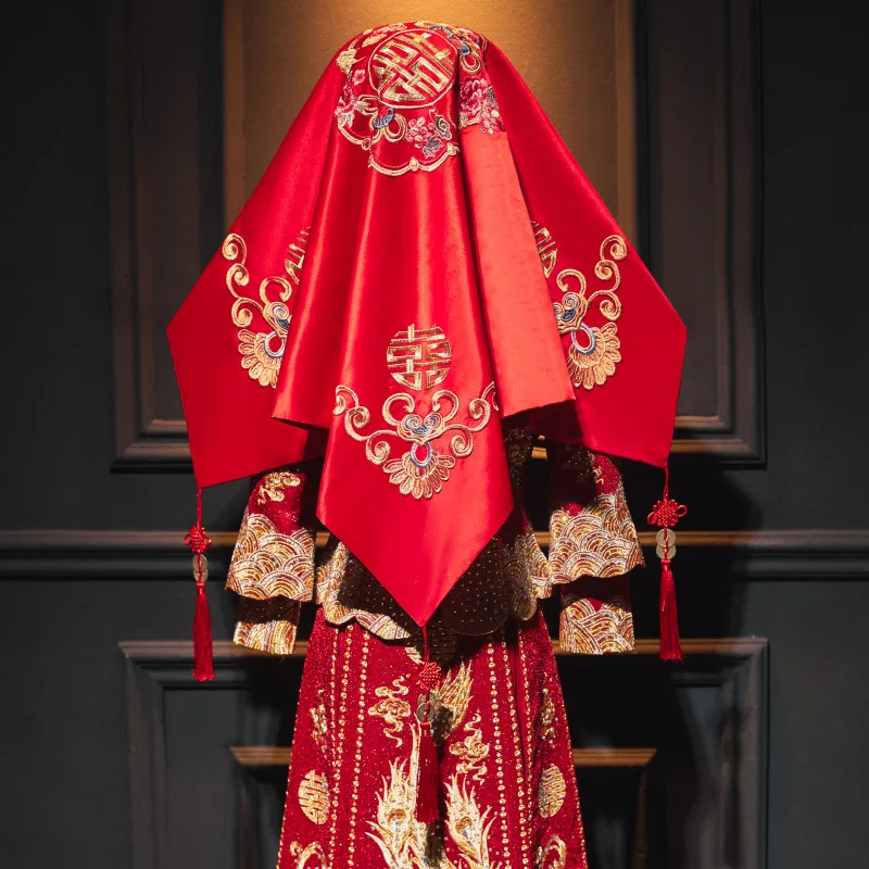 

Wedding Supplies Xiuhe Veil Wedding Bride Red Veil Engagement Baggage Wedding Chinese Style Red Veil Wrapping Cloth