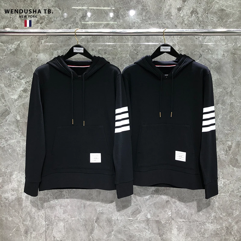 

TB Sweater Black Men and Women Lovers Casual Pullover Coat Loose Hood Thickened Yarn Dyed Korean Fashion Brand