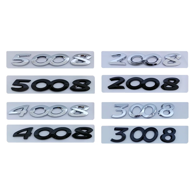 

3D ABS Chrome Black Logo 2008 4008 5008 3008 Emblem Number Letters Nmapelate Sticker Car Trunk Badge For Peugeot Accessories