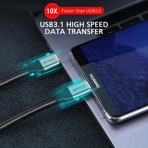 QGeeM USB 3.1 Тип C — USB C Кабель Gen2 PD 60 Вт USB-C — USB C Зарядный провод Нейлоновый шнур для Samsung Macbook Pro E-Mark Chip