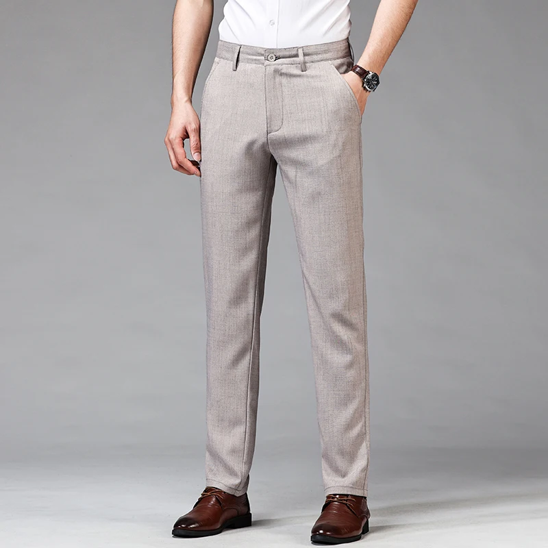 Dress Pants Men Business Office Elastic 