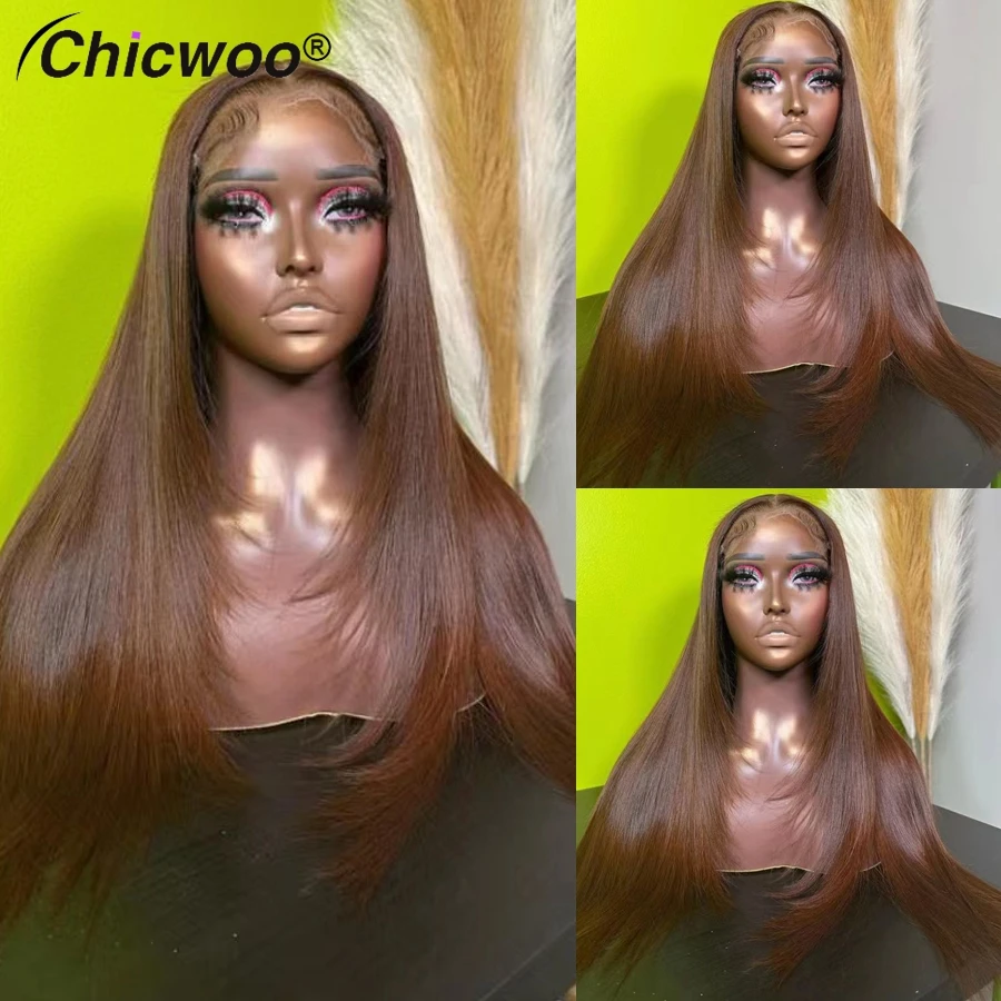 

Dark Brown Color Silky Straight Wigs Natural Hairline 13x4 13x6 Transparent Lace Front Women Wig Brazilian Human Hair Preplucked