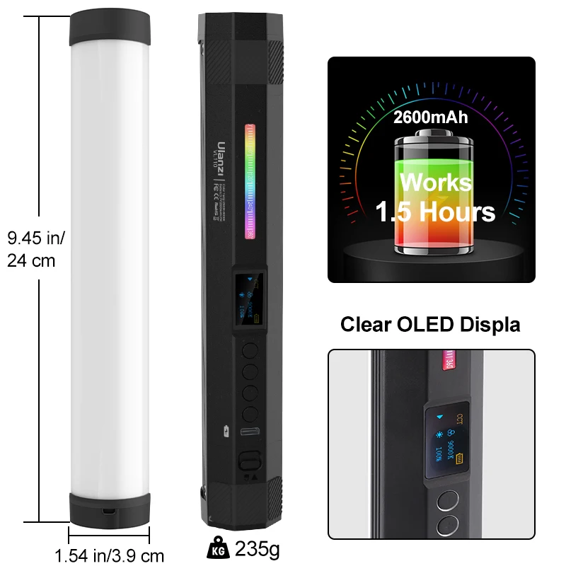 Ulanzi VL110 24 см ручной светильник палочка 2500K-9000K белый/теплый белый/RGB красочный