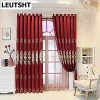 nordic curtains for living dining room bedroom red wedding embroidery roses hollow high window curtains french windows