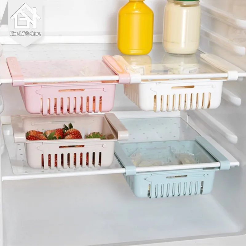 

Fridge Storage Basket Pull Out Drawer Adjustable Kitchen Storage Container Fridge Storage Bag Kitchen Accessories Organizer Box