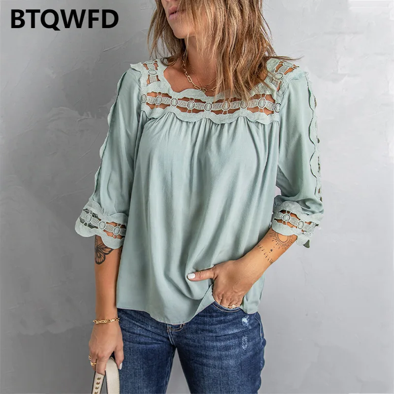 

Women Clothes T-shirts Summer Splicing Long Sleeves Top Tee 2022 New Solid Color Ladies Female louse White lack Pink Green
