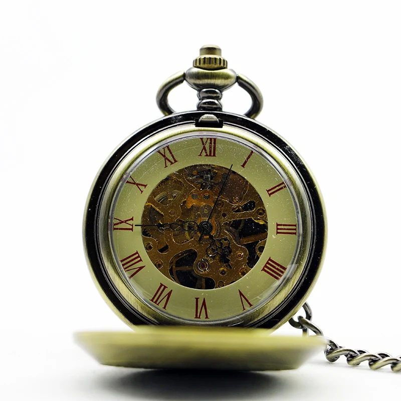 Design Flip Mechanical Pocket Watch Vintage Roman Numerals Display With Chain Pendant Men's Ladies Memorial Gift