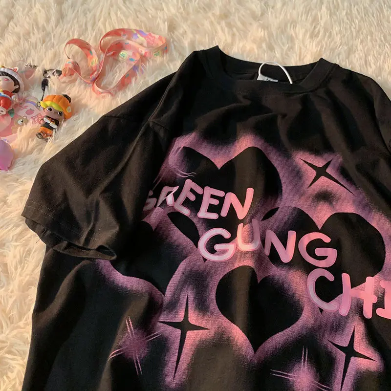 

Cool cartoon Y2K Unisex cute Anime loose girls Summer Fashion printed Funny Short-Sleeves oversized Streetwear casual Wild tops