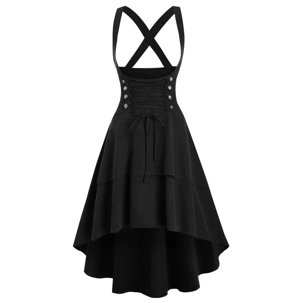 

Многослойная юбка на подтяжках с низким подъемом, со шнуровкой Базовая юбка на подтяжках для девочек, однотонная черная готическая юбка, новинка