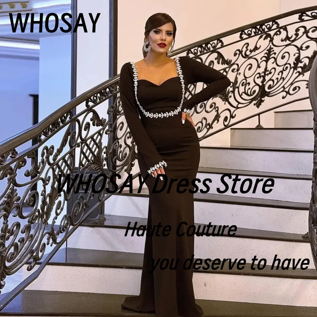 WHOSAY Черные платья для выпускного вечера с квадратным вырезом и кристаллами