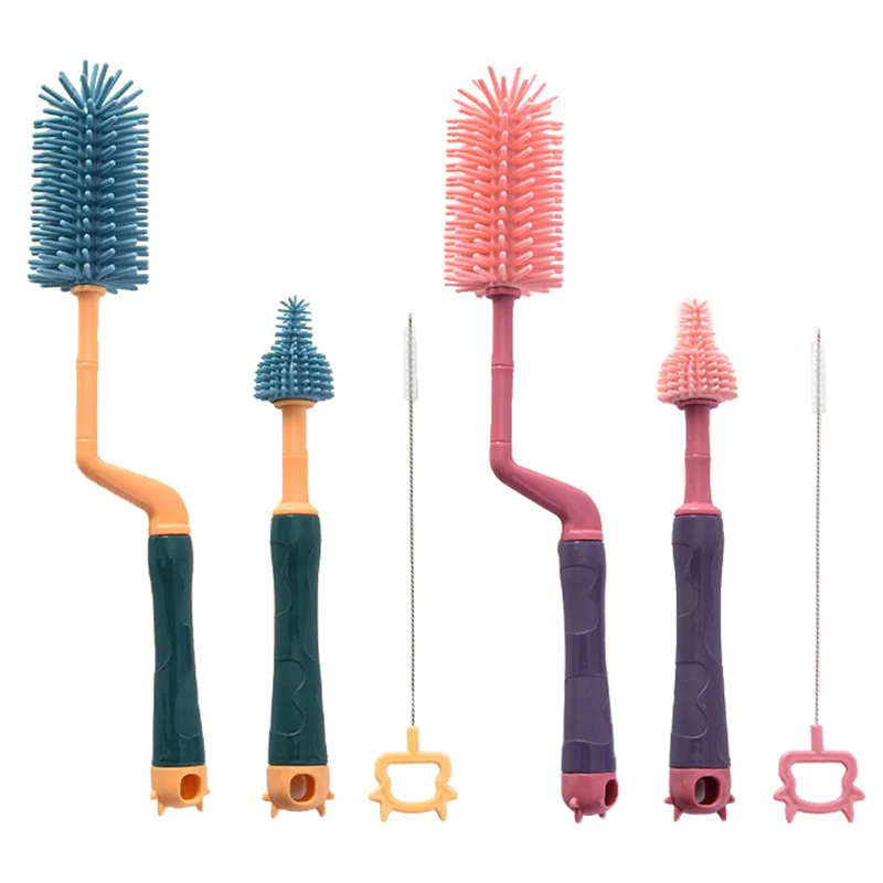 

3Pcs/Set Silicone Bottle Brush 360 Degree Rotation Baby Pacifier Cup Tweezers Nipple Cleaning Brushes Set Handheld Soft Head