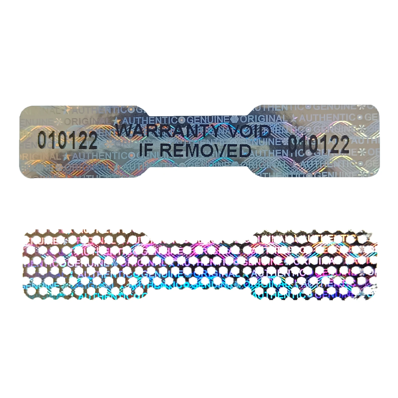 

Голографические гарантийные наклейки серебряные