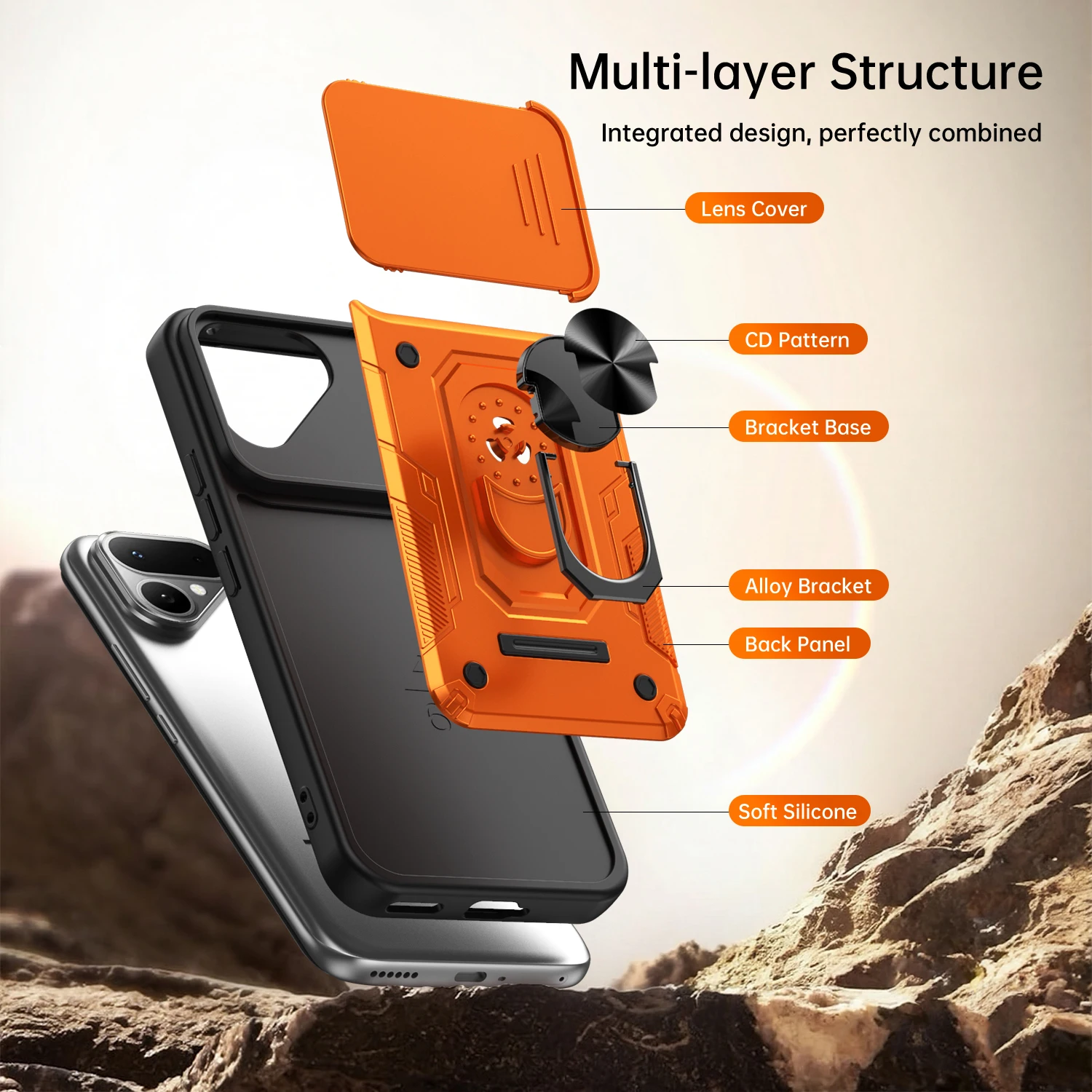 Фото Чехол Nanshan Armor для Tecno Pova Curve 2 5G с защитой объектива камеры, металлическим кольцом-подставкой и противоударным покрытием №4