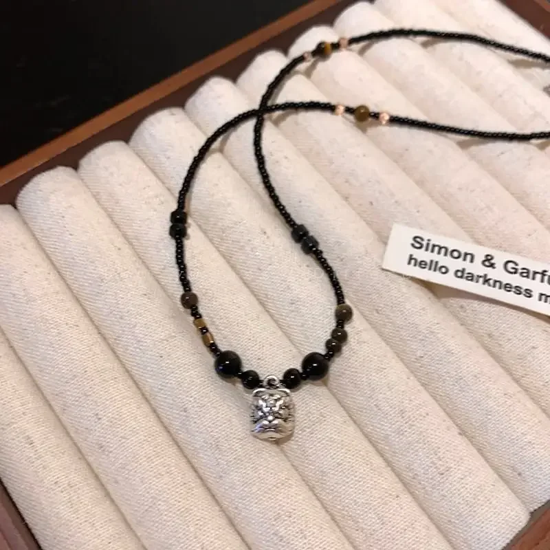 New 2023 Men's Necklace Small Awakening Lion Ruins Beads Non-fading Chinese Style Design Sensibility Jewelry Direct From Manufac