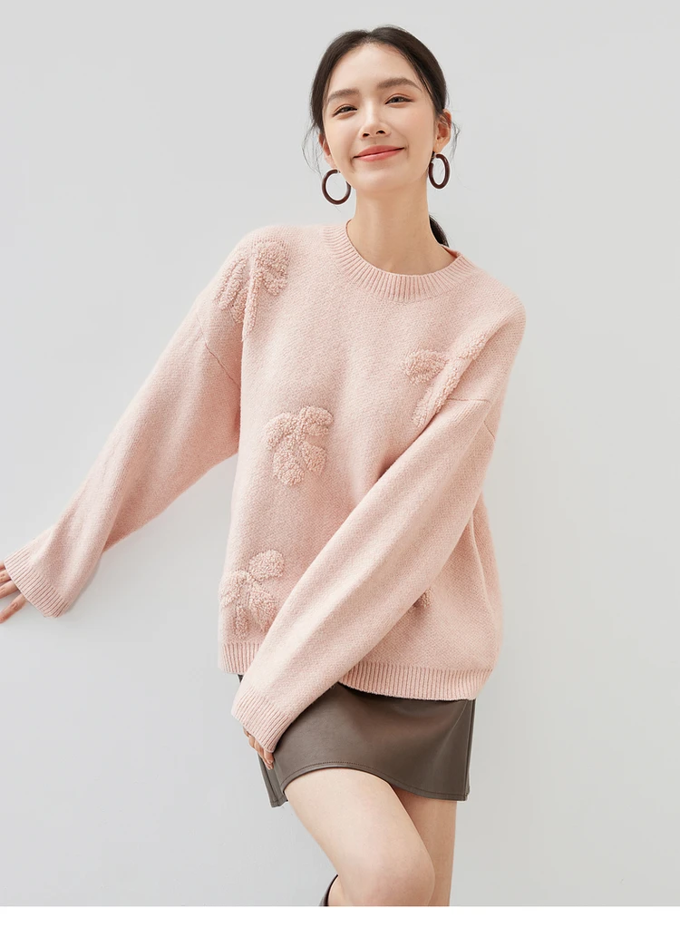 SENTUBILA розовые жаккардовые вязаные пуловеры для женщин зима 2024 шерстяной