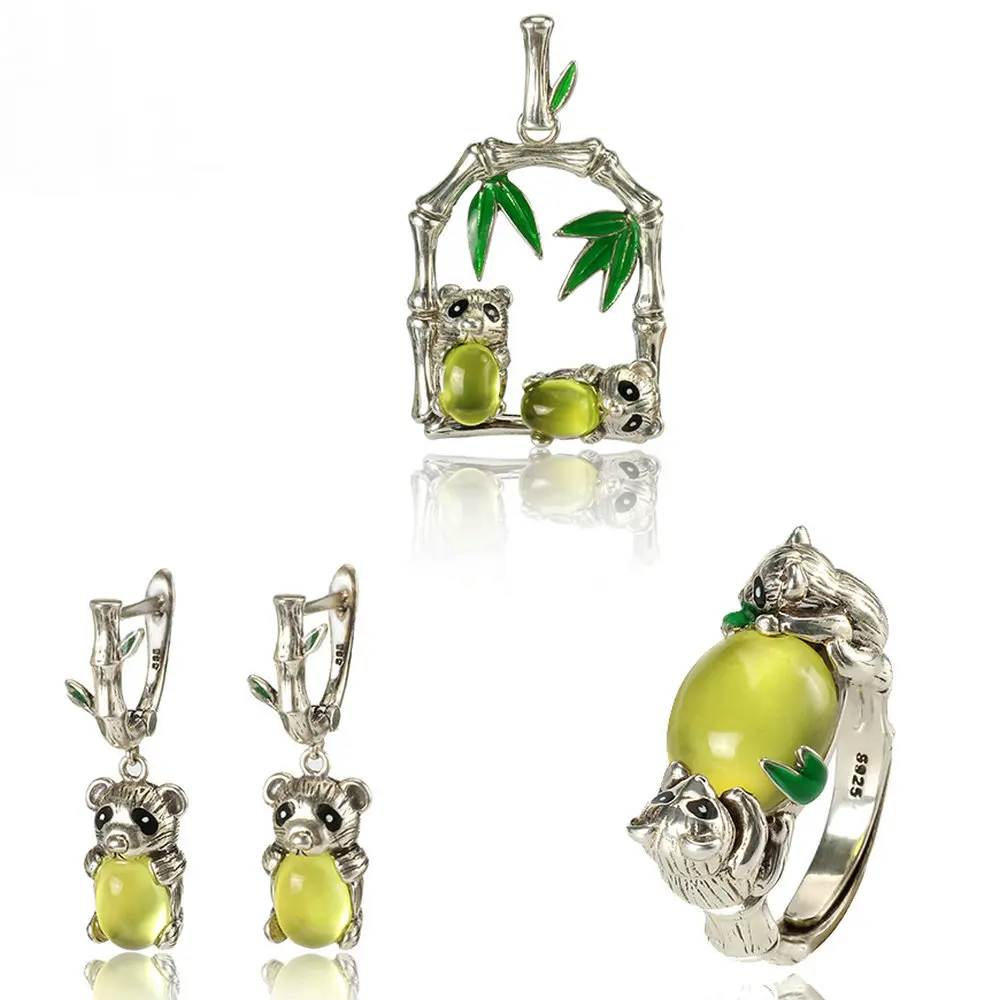 Кулон серьги кольцо желтый прехнит серебро 925 пробы ювелирные наборы в форме