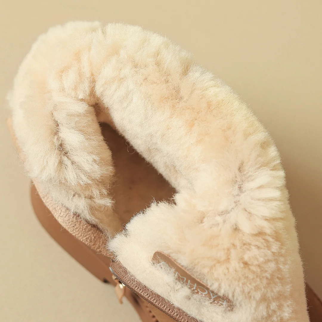 Женские зимние ботильоны на плоской подошве из овчины с боковой молнией и