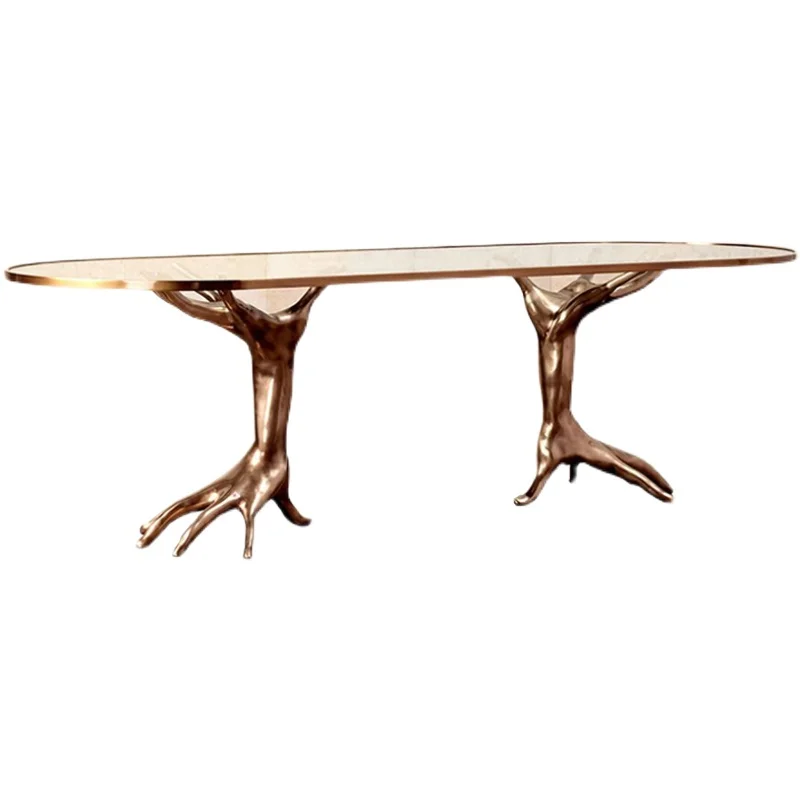 

Palm Coffee Table Italian Style Brass Tempered Glass Countertop High-End Artistic Model House Villa Special-Shaped Design
