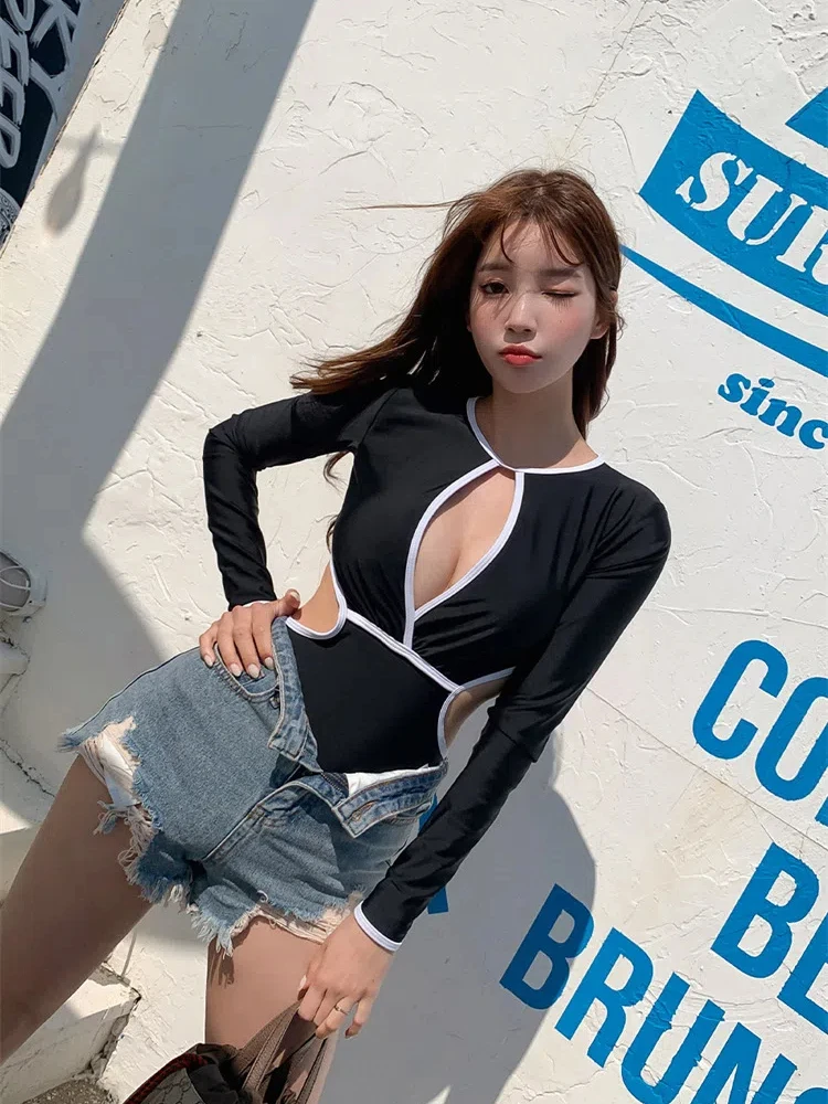 Пикантный корейский купальник с длинным рукавом Женский цельный женские трикини