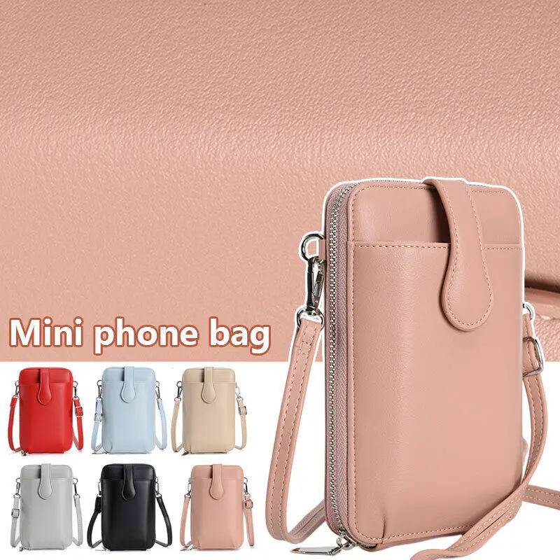 Women Small Mobile Phone Bag Pouch PU Leather Crossbody Purse Wallet Shoulder Bag Mini Zip Around Handbag