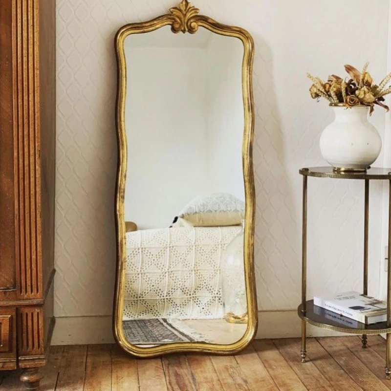 

Makeup Vintage Art Mirror Bathroom Gold Metal Frame Dressing Irregular Mirror Panels Decor Length Deco Chambre Floor Mirrors