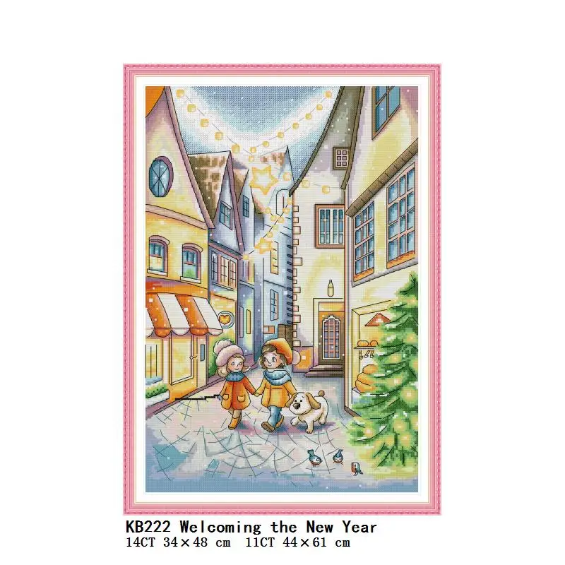 

Welcoming The New Year Scenery Pattern Cross Stitch Kits 14CT Counted 11CT Stamped Fabric Embroidery Kit Needlework Home Decor