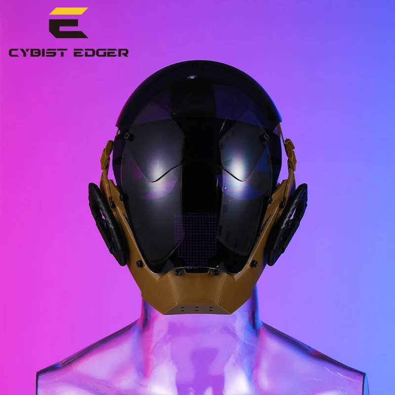 

Cyber Mask Cosplay Wear Futuristic Punk Cool khaki Black Mirror Helmet Mechanical Style Science Fiction Halloween Party Gift