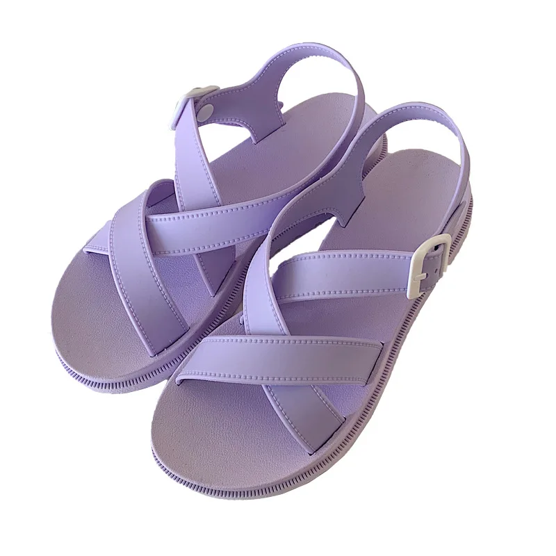 

2022 new Summer Sandals Women Beach Sandals Platform Soft PVC Girls Flat Shoes Purple Color Ladies Fashion Sandalias