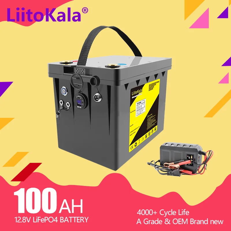 

LiitoKala 12V 100Ah 120Ah LiFePO4 Battery 12.8V Power For RV Campers Golf Cart Off-Road Off-grid Solar Wind,QC3.0 Type-C output