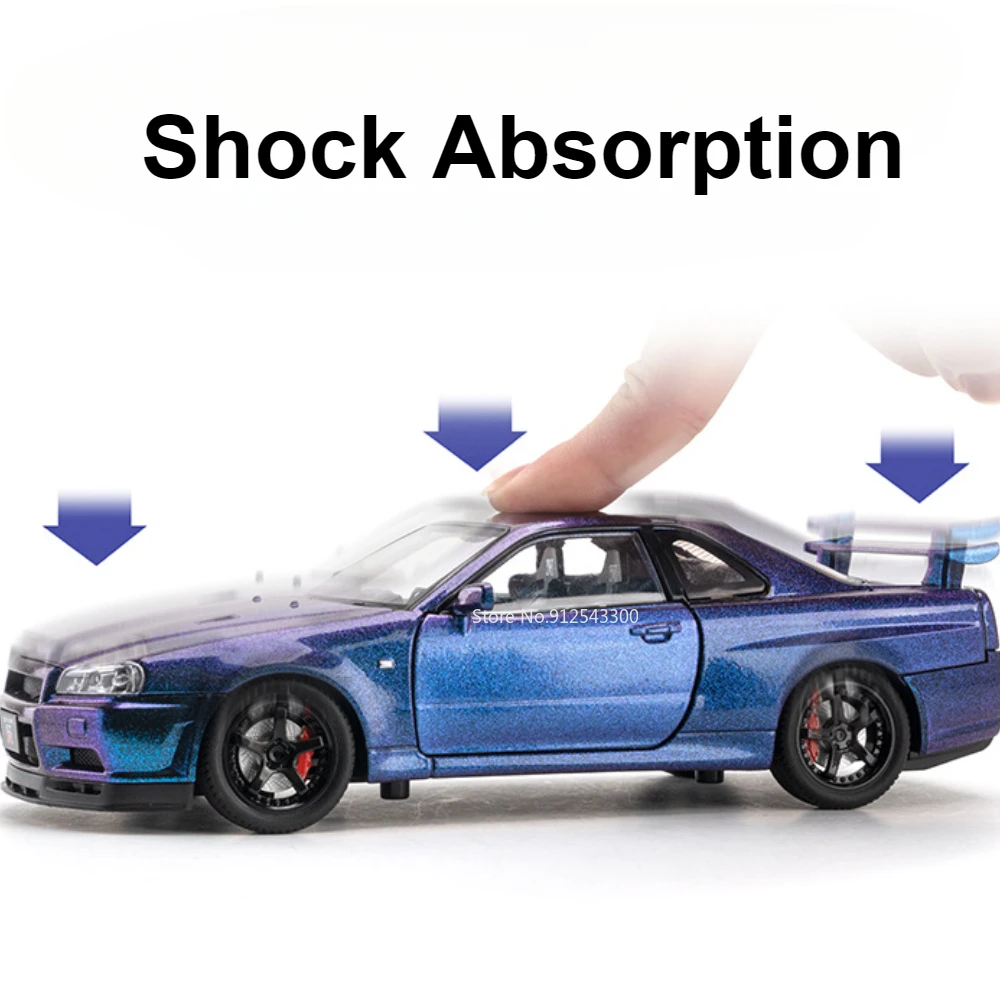 Масштаб 1:24 Nissan GTR-R34 модель уличного автомобиля игрушка литая под давлением