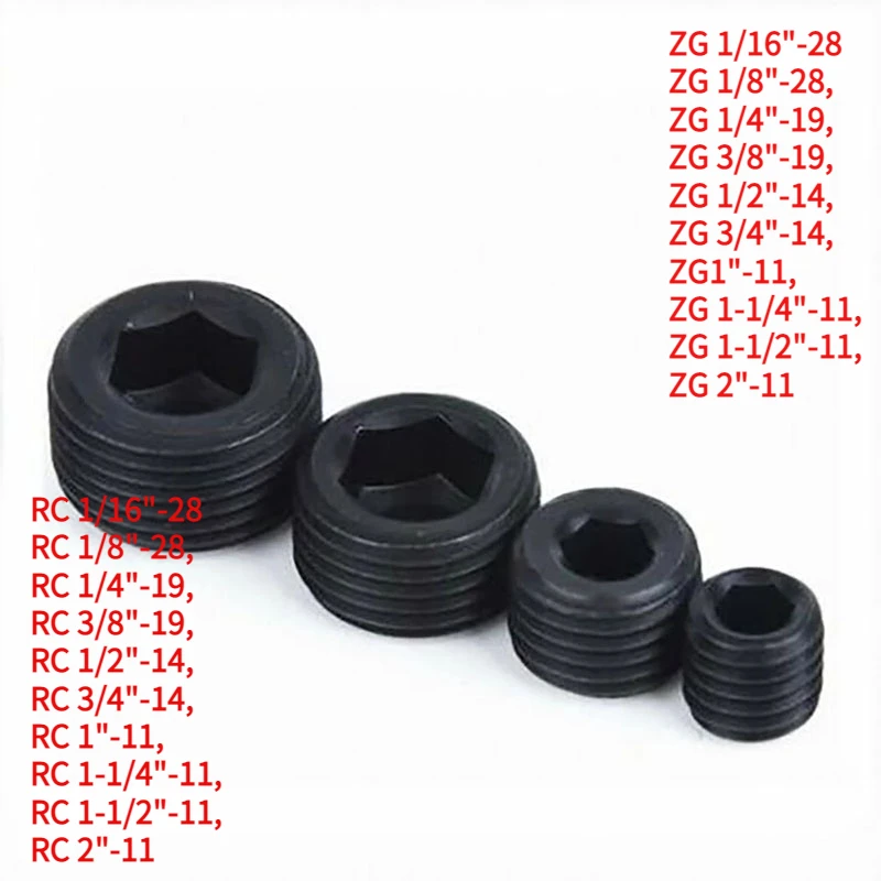 

12.9 Carbon Steel ZG RC 1/16--2" Inch OD BSP Pipe Plug Male Thread Hex Socket Oil Line Plug Throat Tap Stop Plug Set Screws