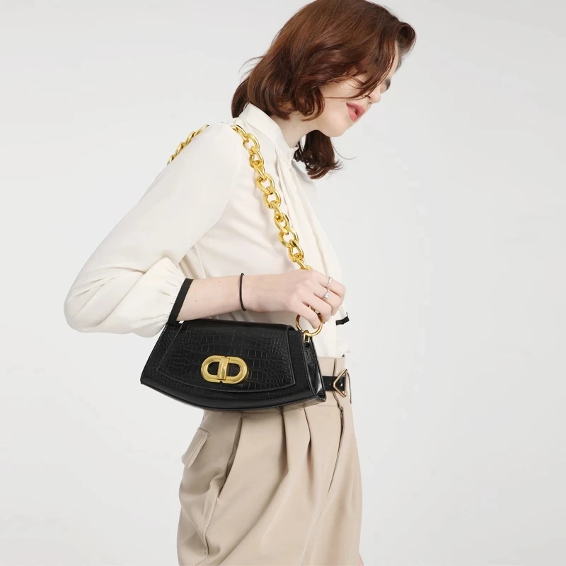 

Women Messenger Bag Luxury Designer Chain Bag Print Alligator Crocodile Underarm Shoulder Bag Design Flap Crossbody Black Beige
