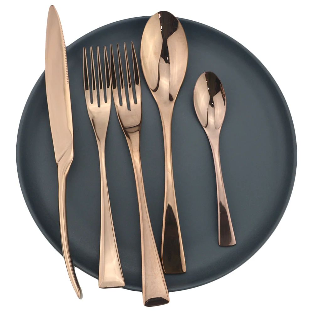 

Rose Gold 5Pcs Portable Travel Cutlery Set Dinnerware Set Knife Fork Spoon Dessert Fork Teaspoon Silverware Set Stainless Steel