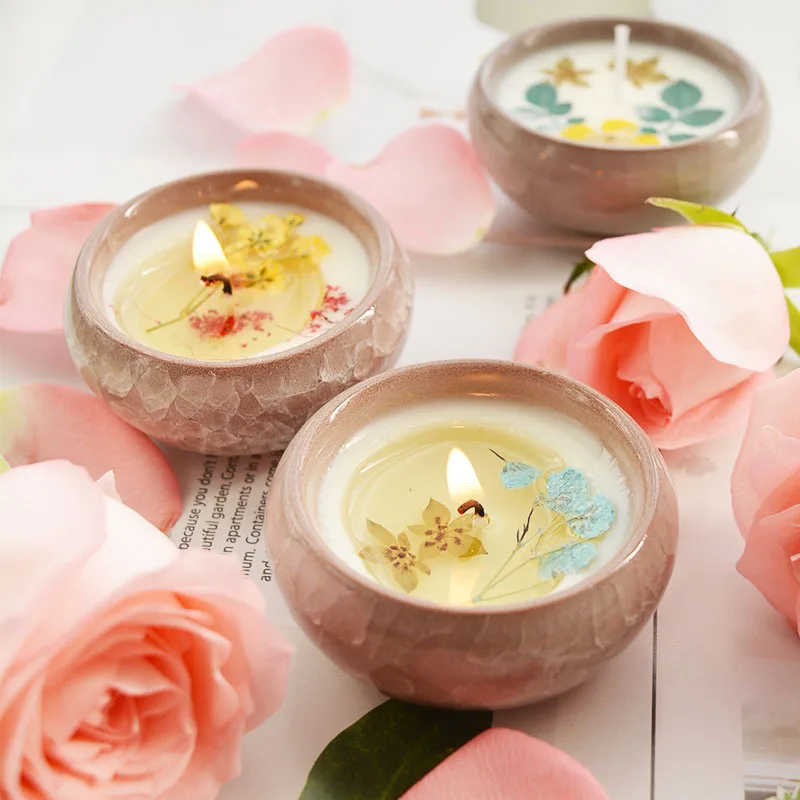 

Dried Flower Aromatherapy Candle Ceramic Cup Creative Ins Aroma Aromatherapy Handmade Soybean Candle Gift Box