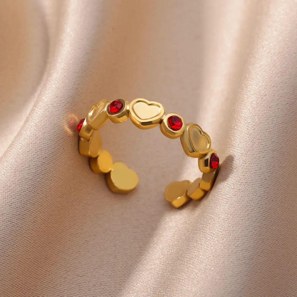 

Stainless Steel Gold Color Heart Rings For Women Fashion Zircon Open Adjustable Finger Ring Wedding Aesthetic Jewerly Gift
