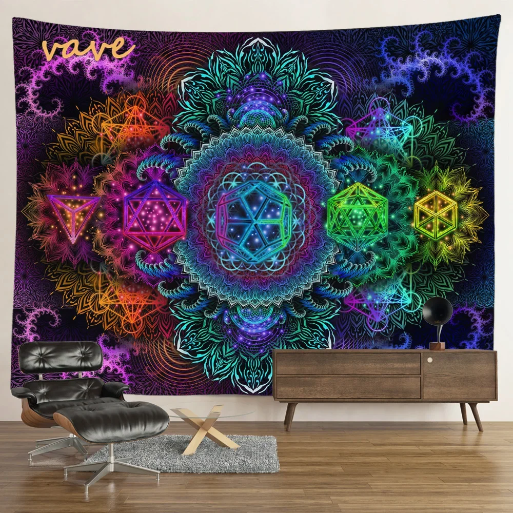 УФ-реактивный флуоресцентный гобелен с мандалой и слоном, хиппи, психоделическая статуя Будды, сова, настенная ткань, богемный декор комнаты