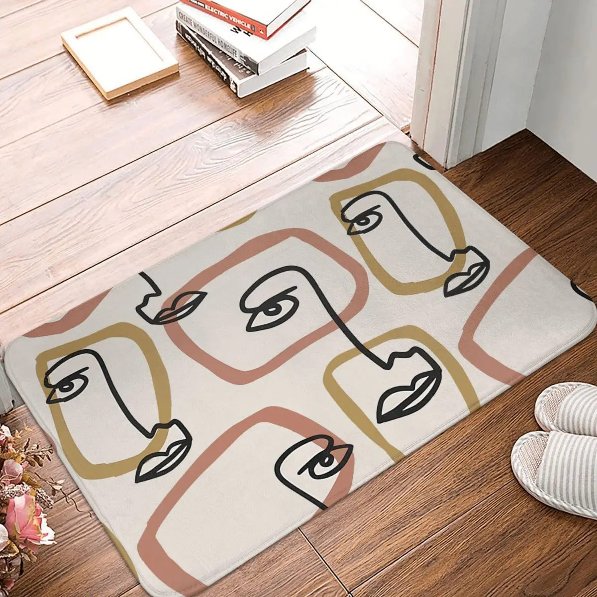 

Line Art Bath Mat Face Drawing Doormat Living Room Carpet Entrance Door Rug Home Decoration