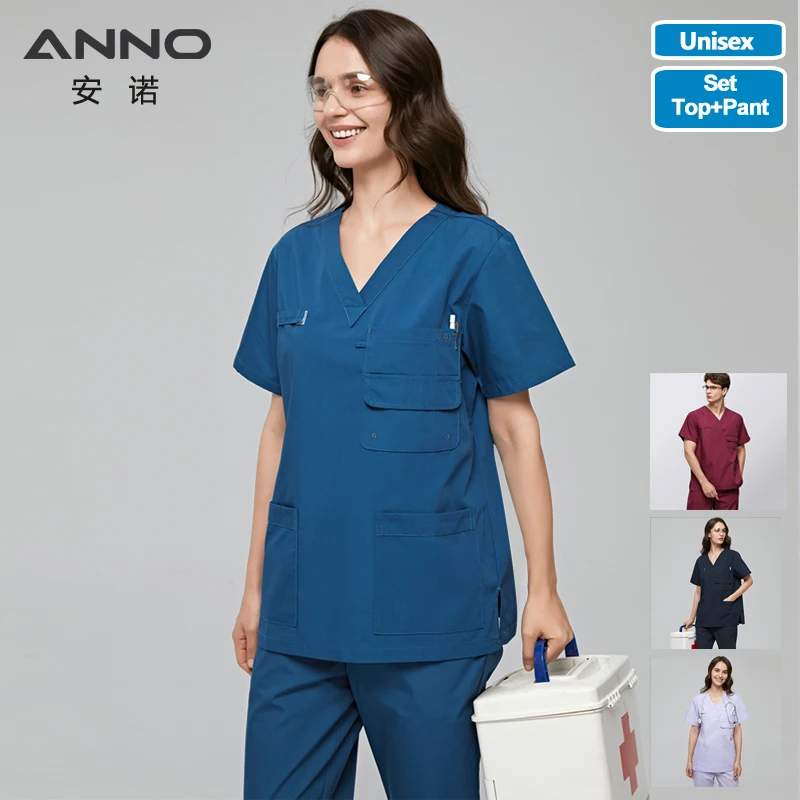 Униформа ANNO для мужчин и женщин, набор скрабов с несколькими карманами, больничная классическая форма, одежда для кормления