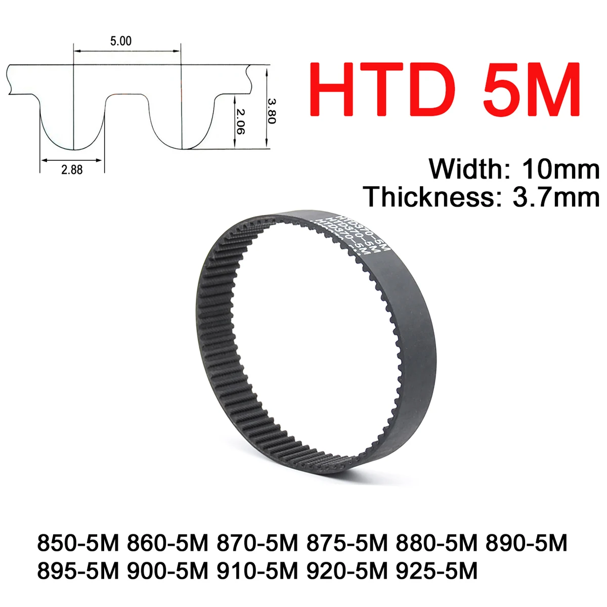 

1Pc Width 10mm 5M Rubber Arc Tooth Timing Belt Pitch Length 850 860 870 875 880 890 895 900 910 920 925mm Synchronous Belt