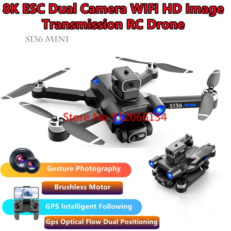

Дрон с двойной камерой 8K ESC, Wi-Fi, FPV, HD, передача изображений, дистанционное управление, GPS, интеллектуальное позиционирование, бесщеточный двигатель, Радиоуправляемый Дрон