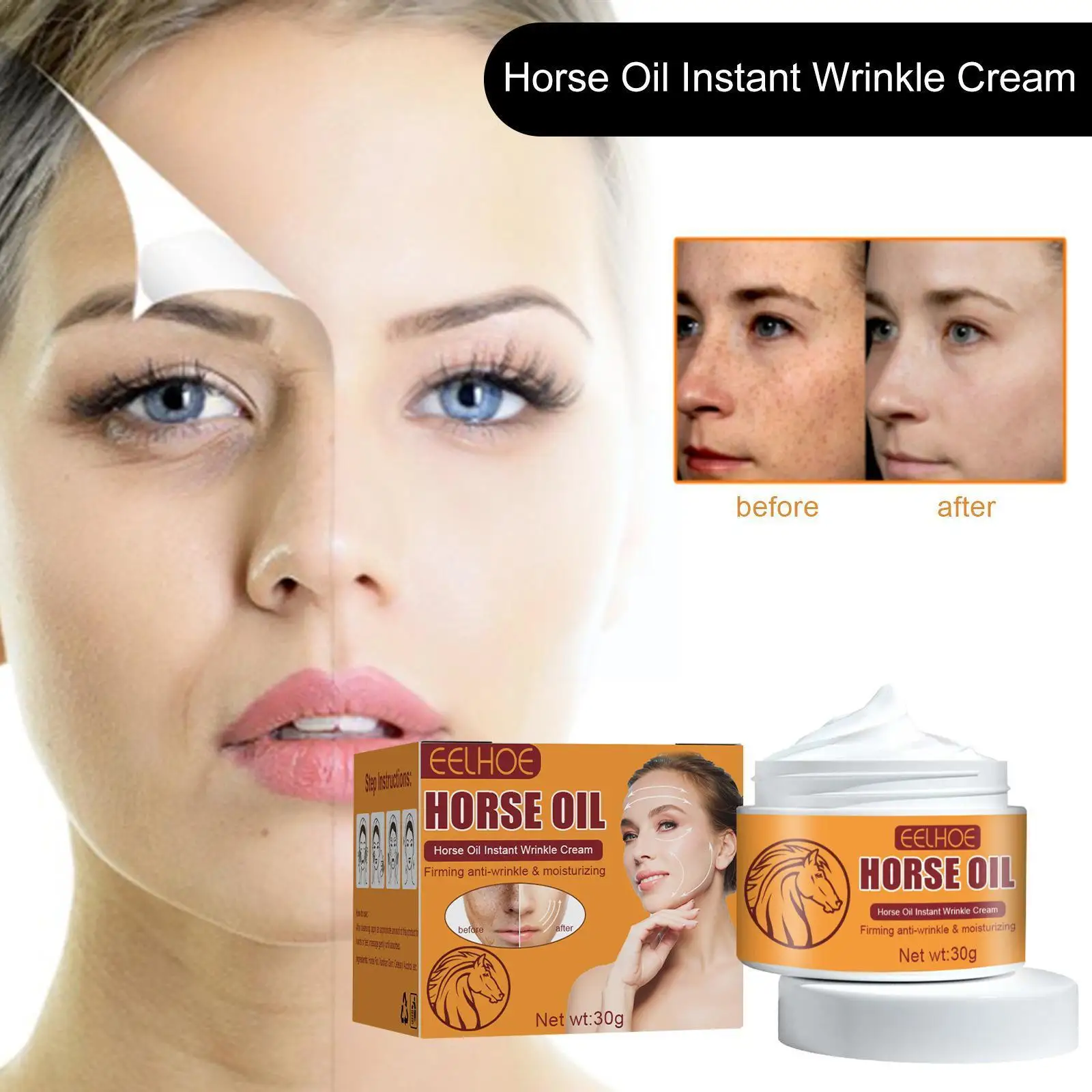 

Horse oil Instant Wrinkle Remover Face Cream Eye Firming Lifting Anti Facial Remove Moisturizing Fineline Skin Care Aging C N8U3