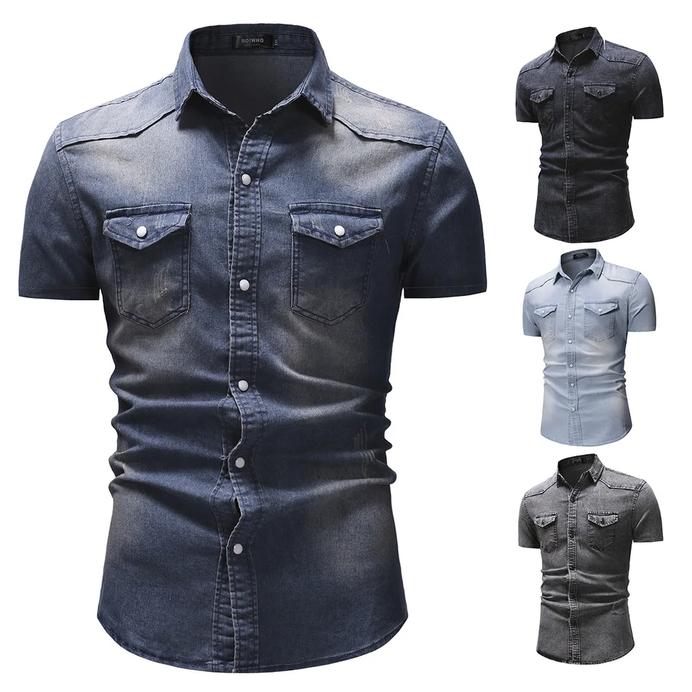 

European and American Denim Short-sleeved Shirts for Men