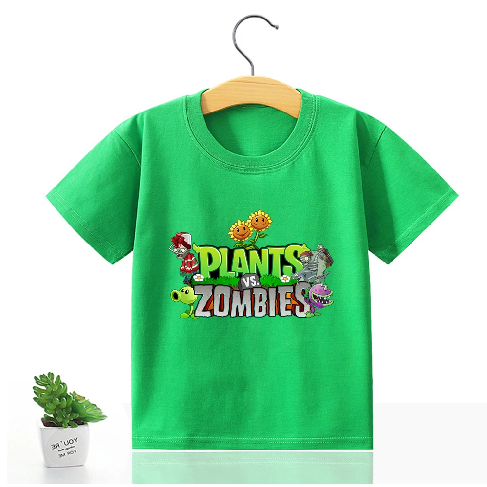Футболка Plants VS Zombies для девочек и мальчиков, детская одежда с милым графическим принтом, 100% хлопок, верхняя одежда PVZ, аниме, подарки на День рождения