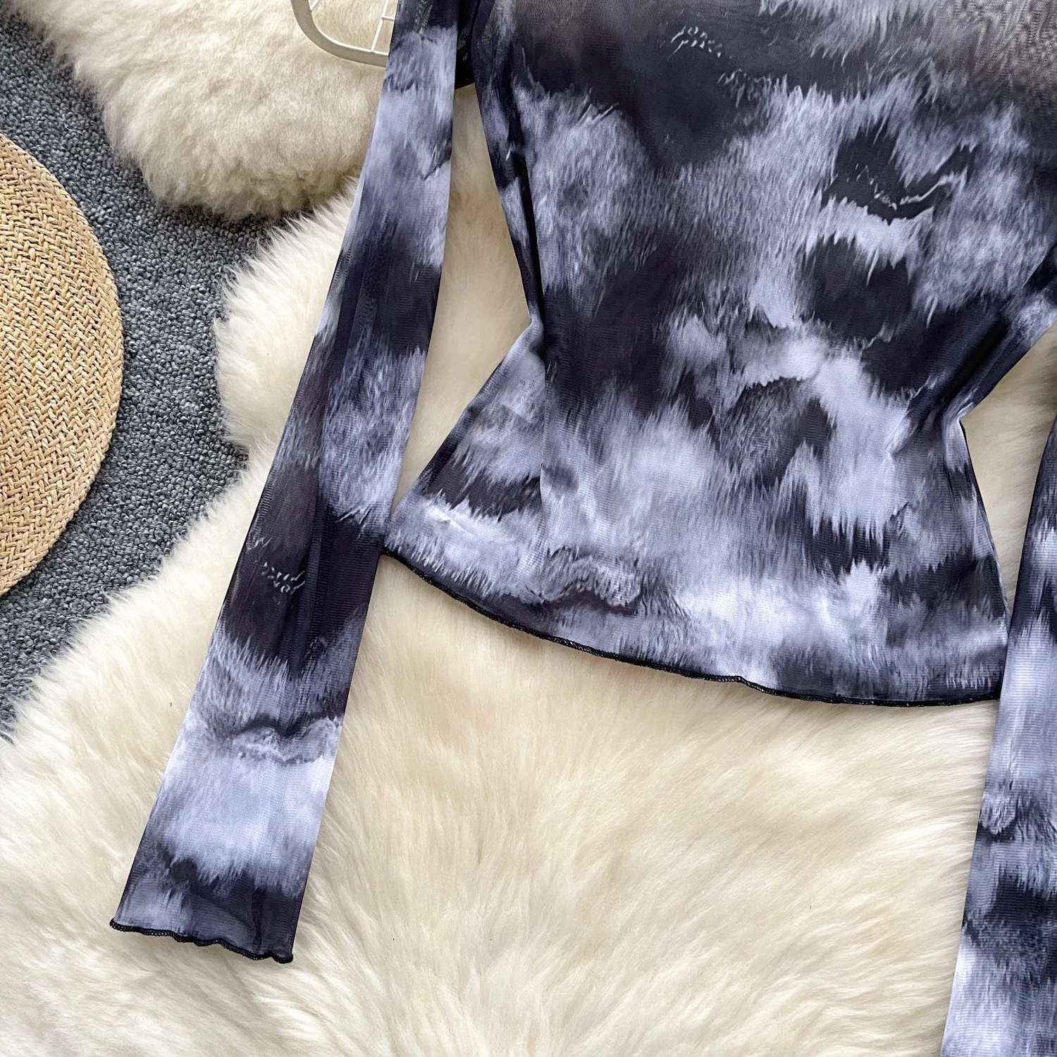 Шикарная сетчатая плиссированная футболка газовый винтажный Топ пикантный