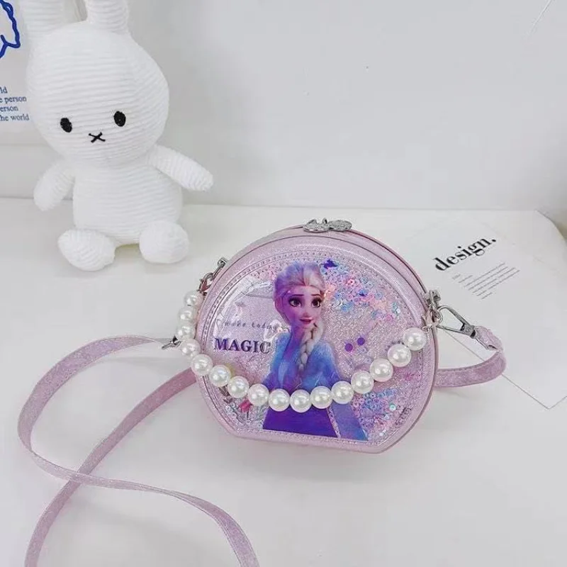 Disney Children's Shoulder Bag for Girl Kid Frozen Purse with Pearl Crossbody Bag Tote Handbag Cartoon Waterproof Portable