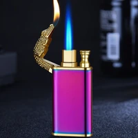 new blue flame metal crocodile dolphin double fire lighter creative direct windproof open fire conversion lighter mans gift