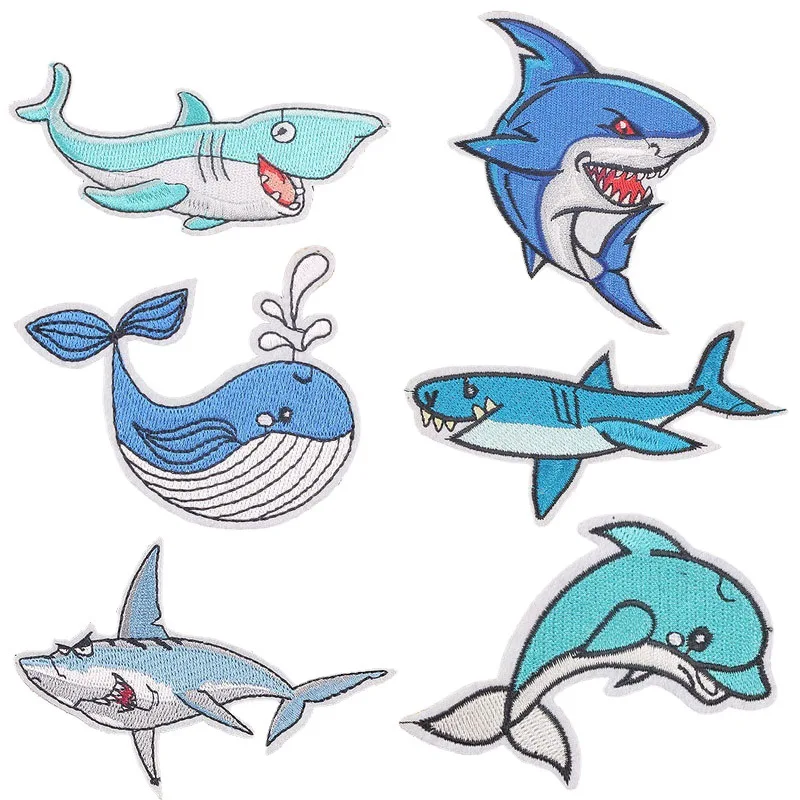 

Cartoon Embroidery Patches on Clothes Shark Dolphin DIY Applique Decoration Iron on Patch T-shirt Jacket Sticker Badges